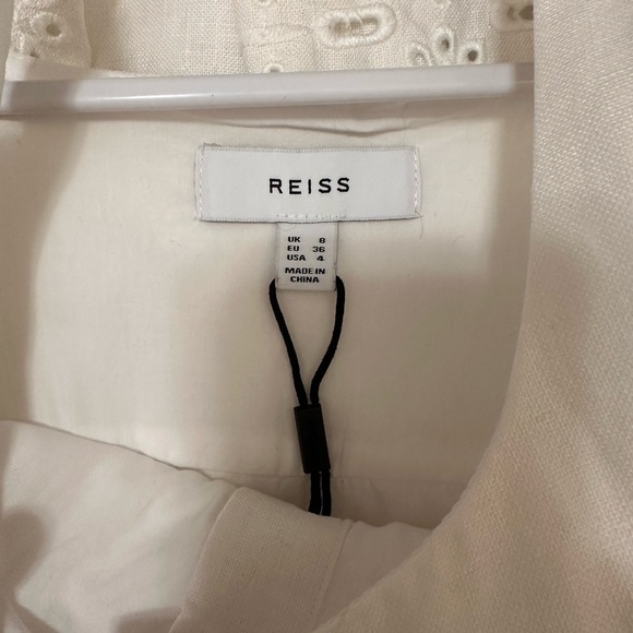 REISS CLARICE LINEN BRODERIE MIDI DRESS Size 4 - Picture 9 of 9